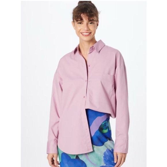 NWT Abercrombie & Fitch Poplin Button Front Oversized Shirt in Purple Size Small - Picture 1 of 6